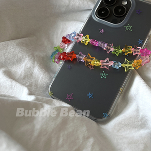 Bubble Bean星星磨砂质感全包透明imd手机软壳y2k送手机挂链
