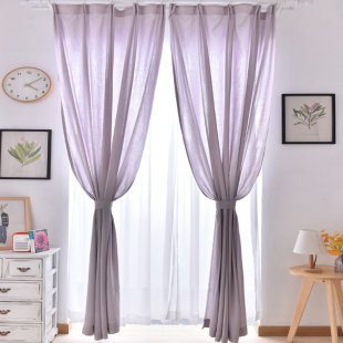 美式 灰莫兰迪紫色纯棉布半帘日式 亚麻纱客厅法式 田园风小窗帘成品