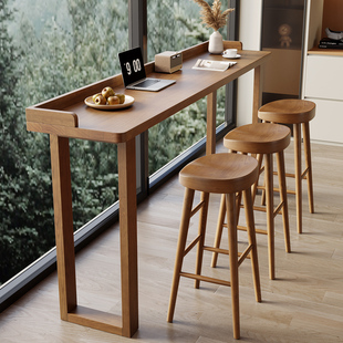 白蜡木实木吧台桌家用阳台高脚桌长桌靠窗轻奢窄条桌客厅沙发边桌