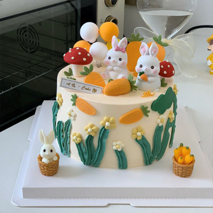 小兔子蛋糕装 饰摆件胡萝卜筐迷你兔卡通可爱生日烘焙宝宝周岁满月