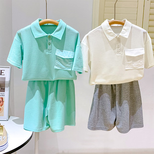 夏季 polo衫 新款 休闲韩版 潮款 男童女童班服短袖 二件套装 上 儿童夏季