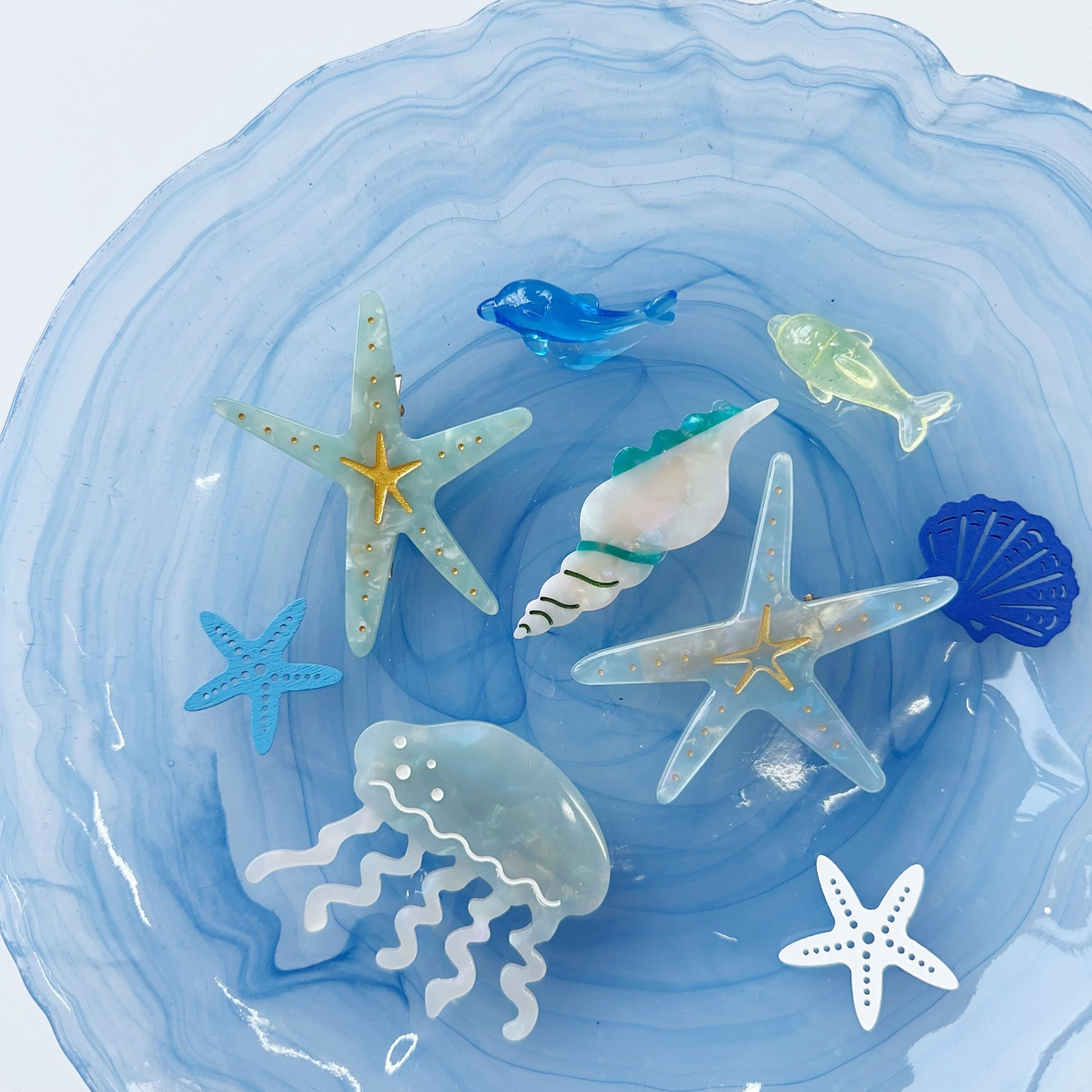 蓝色系列海洋风海星水母造型发夹可爱鸭嘴夹刘海夹少女甜美抓夹