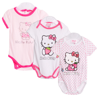 连体衣 24个月三角短袖 Kitty纯棉夏季 外贸Hello 粉色新生儿婴儿0