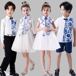 儿童青花瓷演出服中小学生大合唱朗诵比赛表演服中国风女童古筝服