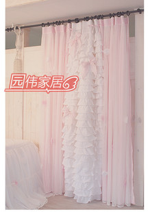 粉色梦幻纱帘 白色海浪小窗帘 纯色客厅卧室飘窗 可定做