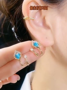 韩国气质镶钻蓝色猫眼石水滴耳环女时尚 耳钉小众设计网红银针耳饰