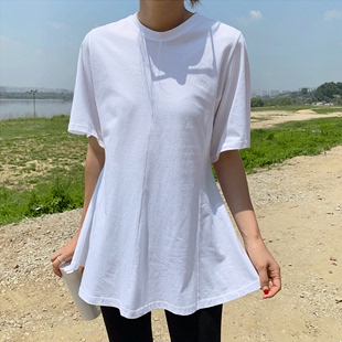 宽松休闲衣服 遮肚子上衣韩版 t恤女2024夏新款 白色短袖 设计感a字版