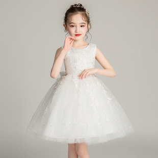 女孩夏季 白色蓬蓬网纱公主裙子中小童连衣裙幼儿园演出服花童礼服