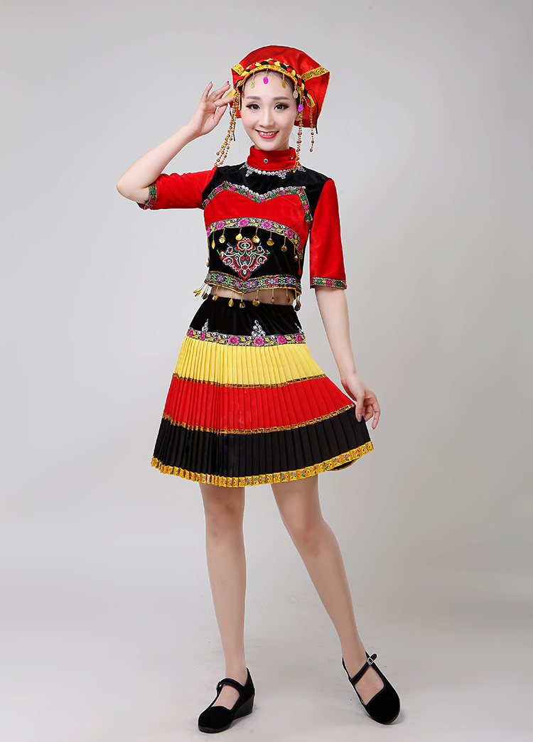 新款 彝族演出服成人六一百褶裙表演服黎族少数民族舞蹈服 彝族服装