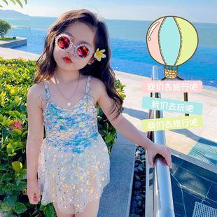 儿童泳衣女童2024新款 韩版 夏季 宝宝连体美人鱼女孩海边沙滩游泳衣