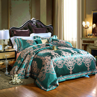 风格 高档贡缎床上四件套纯棉床品套件北欧风家居家纺被套床罩欧式