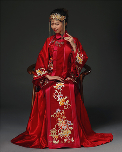 中式 嫁衣 北京華芬原创 秀禾装 手工刺绣吉祥花 中国新娘结婚礼服