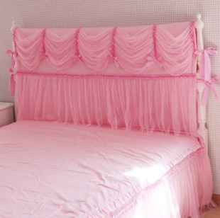夏季 新款 粉格子床头罩韩式 公主梦幻床头套夹棉蕾丝布艺全棉可定做