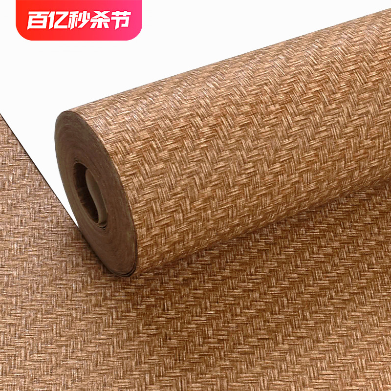 防水纯色素色亚麻布纹草编墙纸茶室工装 中式 日式 客厅卧室工程壁纸