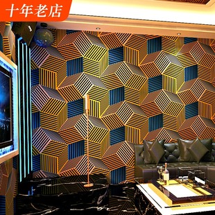 KTV墙纸3D立体酒吧装 修包厢主题几何方格子网吧咖啡餐厅背景壁纸