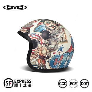 意大利DMD复古半盔四分之三头盔女摩托车夏季 巡航哈雷骑行半 正品