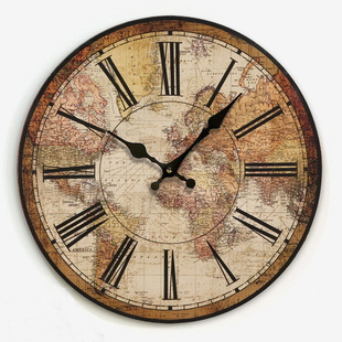 创意个性 乡村田园复古挂钟 新品 客厅时尚 美式 世界地图款 钟表 上市