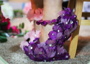 绝美紫玫瑰花瓣羽毛楔形高跟鞋 ㊣Feathers 美国代购 手作款