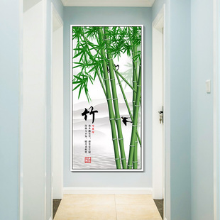 竹报画安 新W中式 饰平竖版 简约九鱼图玄关装 过道走廊挂画