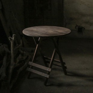 做旧折叠实木方桌子摄影背景老旧破桌子复古静物圆餐桌美食拍照道