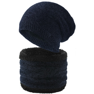 男女毛线针织套头帽加绒加厚帽子围脖两件套头围巾帽子二件套装
