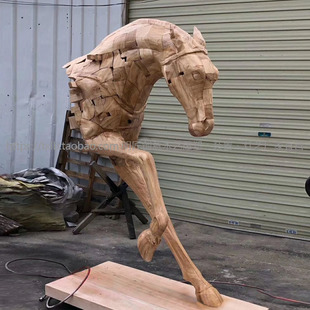 创意原创木作木制木质实木手工雕刻木马牛羊猪兔动物大中小型雕塑