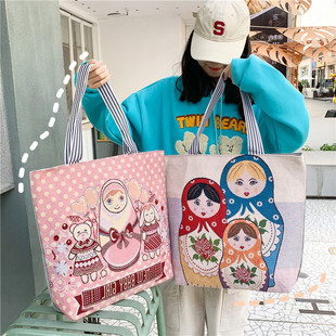 俄罗斯民族风格 卡通帆布包电脑包学生包购物袋大容量女包绣花可爱