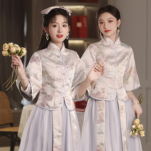 女 姐妹团秀禾礼服冬季 加厚复古显瘦中式 伴娘服2024新款 中国风大码