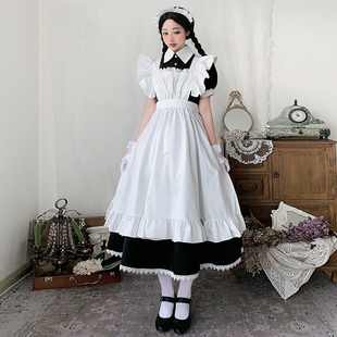 可爱日系制服可爱日常连衣裙黑白传统女佣长裙女仆装 黑白女仆装