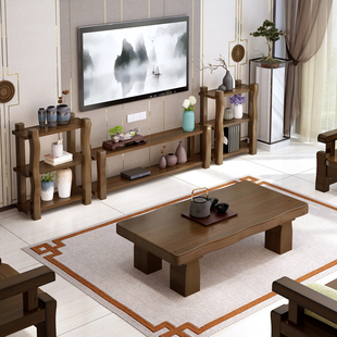 新中式 实木电视柜简约现代简易复古落地柜古典客厅家具组合松木