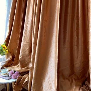 北欧遮光成品窗帘 暗金色加厚提花窗帘 欧式 客厅卧室遮光布窗帘