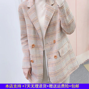 新品 汉派女装 2023年秋冬季 气质韩版 格子翻领双面羊毛外套802 时尚