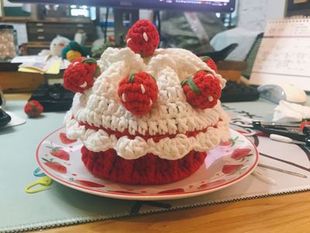 成品 材料包 草莓蛋糕包包手织毛线针织自制束口包diy材料包编织