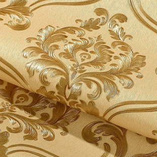 大马士革壁纸金色奢华高档卧室客厅工程家用家装 修刷胶水墙纸 欧式