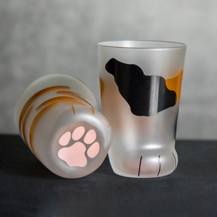 磨砂玻璃猫脚杯创意可爱猫爪杯咖啡牛奶猫足杯抖音小清新同款 日式
