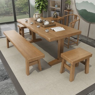 茶桌椅组合禅意现代简约家用原茶台洽谈茶桌长凳实木新中式 客厅木