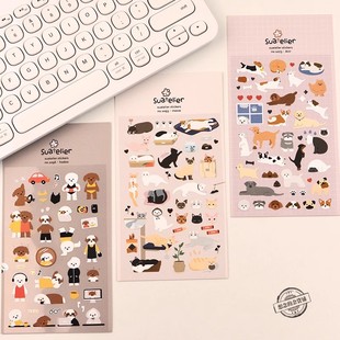 韩国suatelier猫咪狗狗泰迪熊猫可爱动物ins手帐相册手机装 饰贴纸