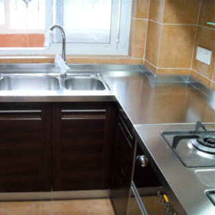 厨房整体橱柜定做 不锈钢台面金属拉丝 方方乐环保柜体 结实耐用