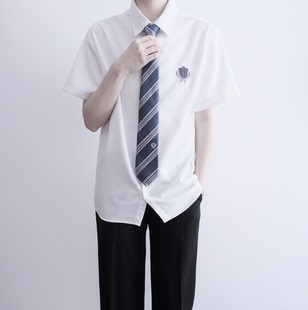 刺篇 男士 衬衣夏季 白衬衫 男款 日系原创DK制服灰蓝刺绣休闲短袖