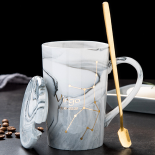 北欧创意陶瓷杯子十二星座马克杯带盖勺情侣咖啡杯男女家用水杯