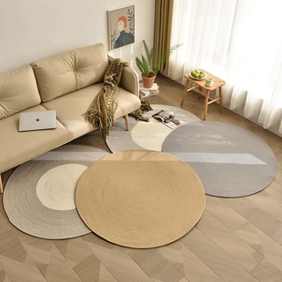 加厚耐磨日式 简约编织棉线地毯地垫圆形地板沙发垫可水洗白色桌垫