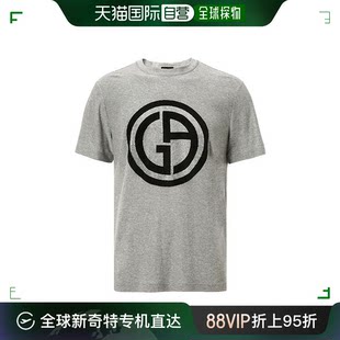 ARMANI 男士 香港直邮GIORGIO T恤 灰色棉质植绒徽标印花圆领短袖