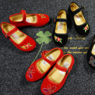 表演鞋 舞蹈鞋 女童鞋 民族风古装 黑布鞋 红色女童鞋 绣花鞋 老北京布鞋