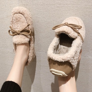 毛毛鞋 女外穿2021年秋冬新款 正品 羊羔毛棉鞋 加绒加厚一脚蹬豆豆鞋