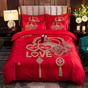 四件套红色系结婚新款 婚庆大红色加厚套件新婚婚礼礼品床上用品