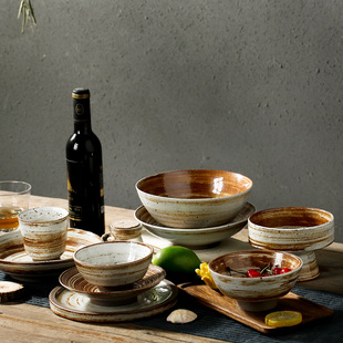 手工画釉陶瓷餐具饭碗菜盘果盘家用餐盘创意粗陶个性 汤碗面碗 中式