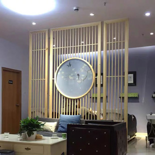 新中式 屏风隔断墙实木镂空格栅玄关入户客厅现代简约日式 酒店装 饰