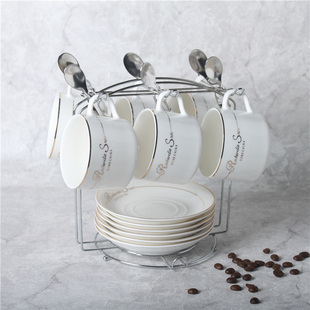 欧式 陶瓷杯咖啡杯套装 创意简约家用骨瓷咖啡杯子 送碟勺架子