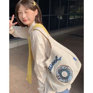 范小范fan 2023女大容量托特包ins甜甜圈学生包通勤单肩包帆布包