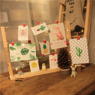 美物 ins风麻绳夹子相框相架实木照片墙桌面组合手工创意森系